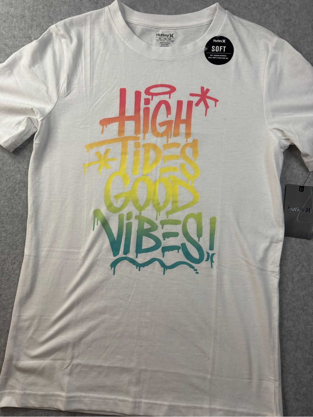 Boys Hurley White Tee with Rainbow Gradient Graphic size XL 13-15 years